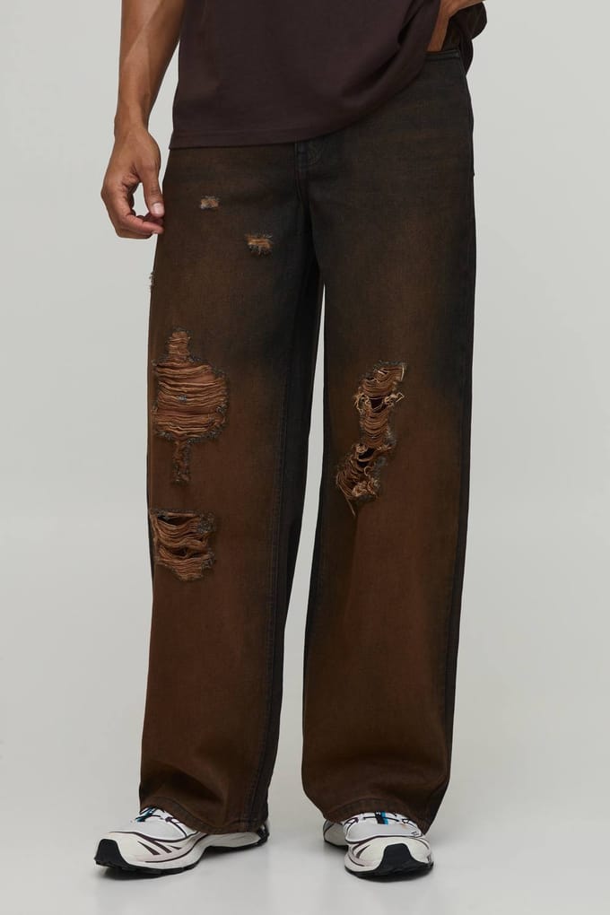 Getinte Gescheurde Baggy Fit Jeans | Dark Wash | Size 40R