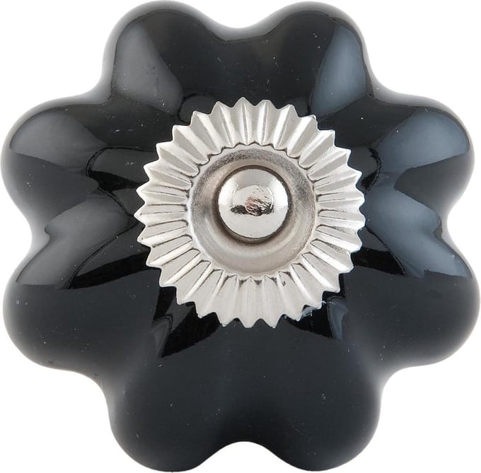 Clayre & Eef Deurknop Ø 4 cm Zwart Zilverkleurig Keramiek