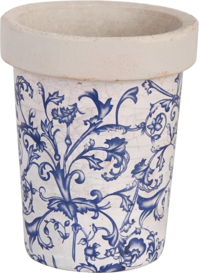 Long tom bloempot aged ceramic blauw