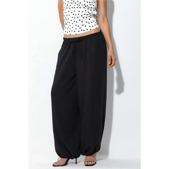 Wijde Woven Broek met Touwsluiting in de Taille