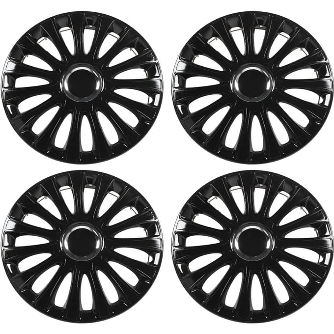 4 Pièces Cache-Moyeu de Roue 14 pouces Protection Complète Look Élégant Ajustement Universel Encliquetable Cache de Jante R14 black