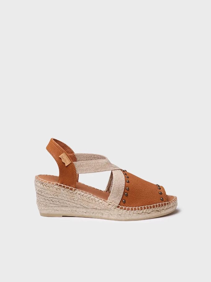 Dames leren espadrille met sleehak, studs en elastiek | MADRID