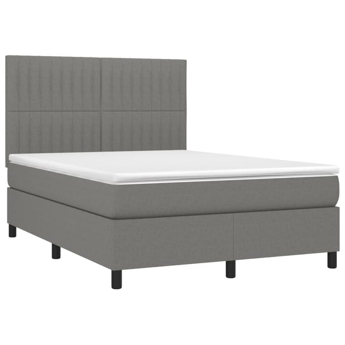 vidaXL - Boxspring - met - matras - en - LED - stof - donkergrijs - 140x190 - cm