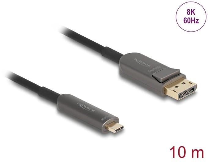 Delock Active Optical Cable USB Type-C™ to DisplayPort 8K 60 Hz 40 Gbps 10 m
