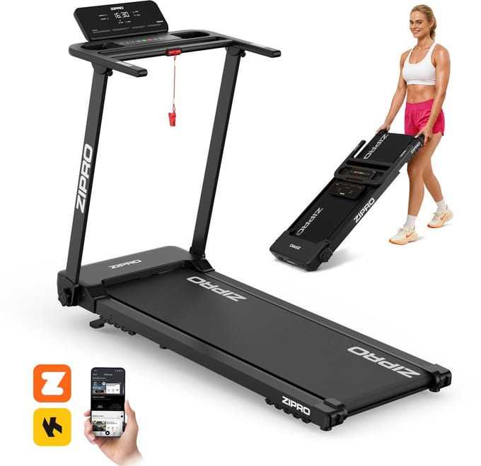 ZIPRO® Forma - Loopband Inklapbaar met Helling - 1-12 km/h Elektrisch - LED-Display - 12 Programma’s - Bluetooth App - Treadmill voor Thuis - Inklapbare met Hellingfunctie - Zwart