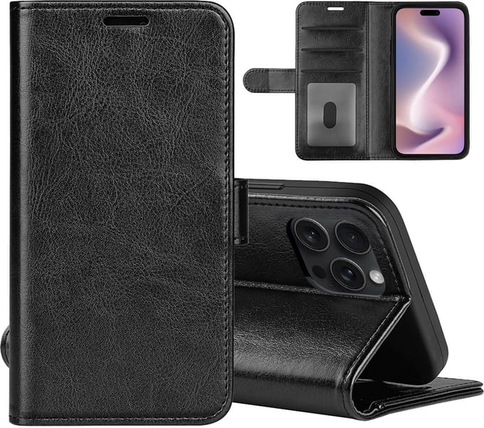 MobyDefend Hoesje - Geschikt voor iPhone 16 Pro Max - Wallet Book Case (Sluiting Achterkant) - Zwart