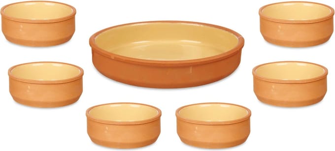 La Dehesa - 7x Tapas/creme brulee schaaltjes - terra/geel - 6x 12 cm/1x 23 cm