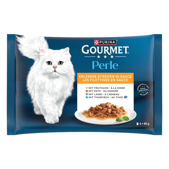 4 + 1 gratis! Gourmet Perle natvoer voor katten  - Kalkoen, Tonijn, Eend & Lam 20 x 85 g