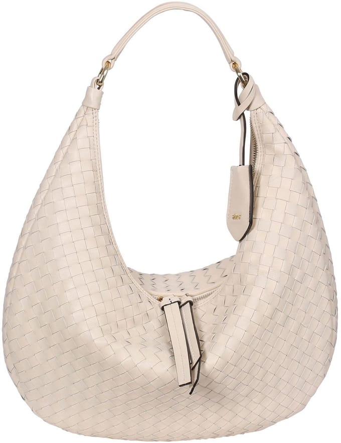 abro Leren schoudertas Leather Piuma Weaving Hobo Bag Nana Beige crème