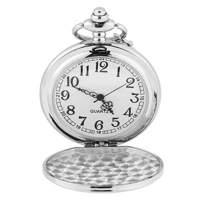 Klassiek Quartz Analoog Glad Zakhorloge Ketting Hanger met Ketting Zilver white