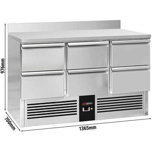 GGM Gastro Kühltisch PREMIUM - 1365x700mm - 6 Schubladen - Aufkantung