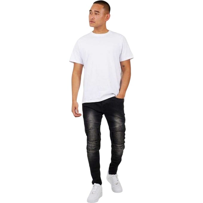 Brave Soul Heren Gewassen Biker Jeans (Koolgrijs)