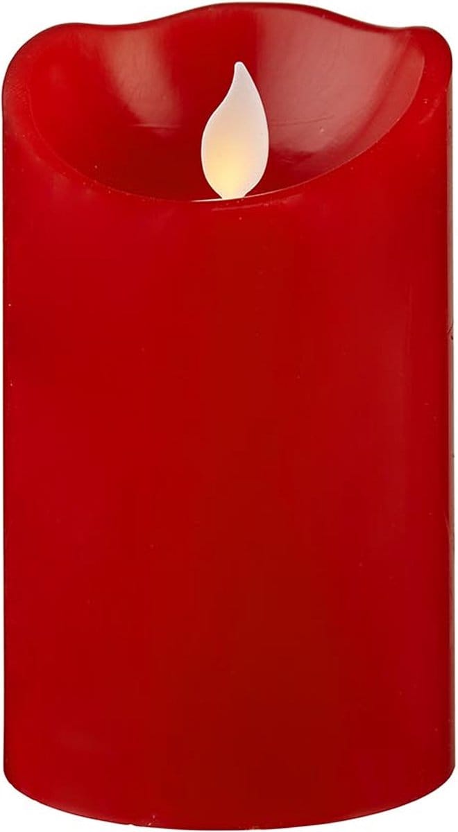 Star Trading Kaars M-Twinkle, zuilkaars, rood, LED, timer, warm geel, binnenkant, 12,5 cm