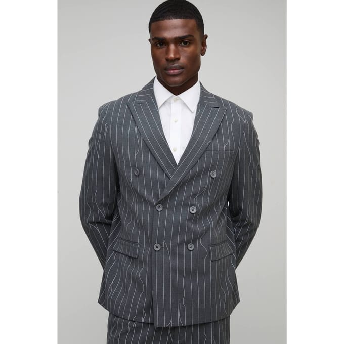 Oversized Warped Pinstripe Blazer | Charcoal | Size 38
