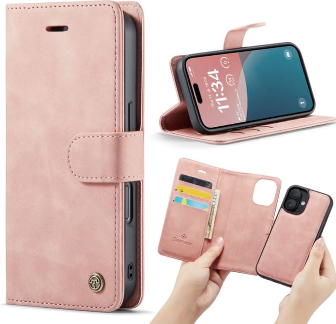 Casemania – iPhone 16 – 2 in 1 – Bookcase - Roze