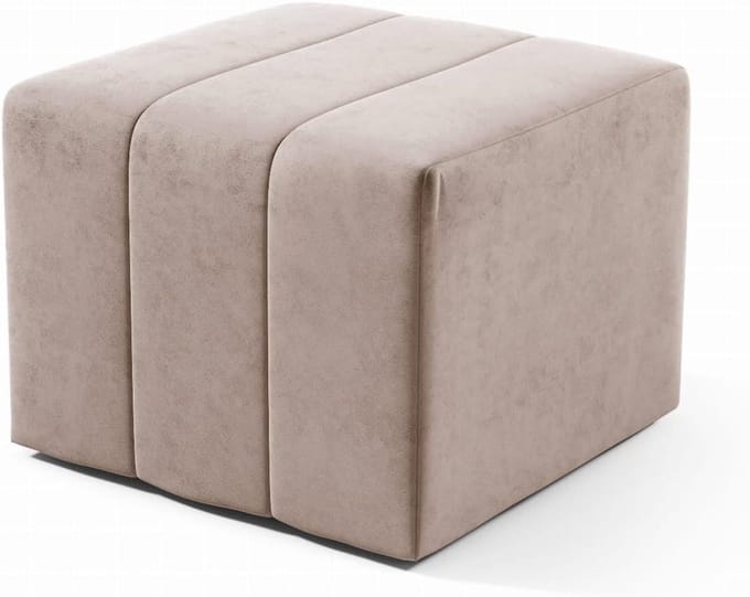 Zachte Poef - Voetenbankje Hocker - Ontspannen Zitten - 3D Effect Stiksels - 46x35x46cm - Beige
