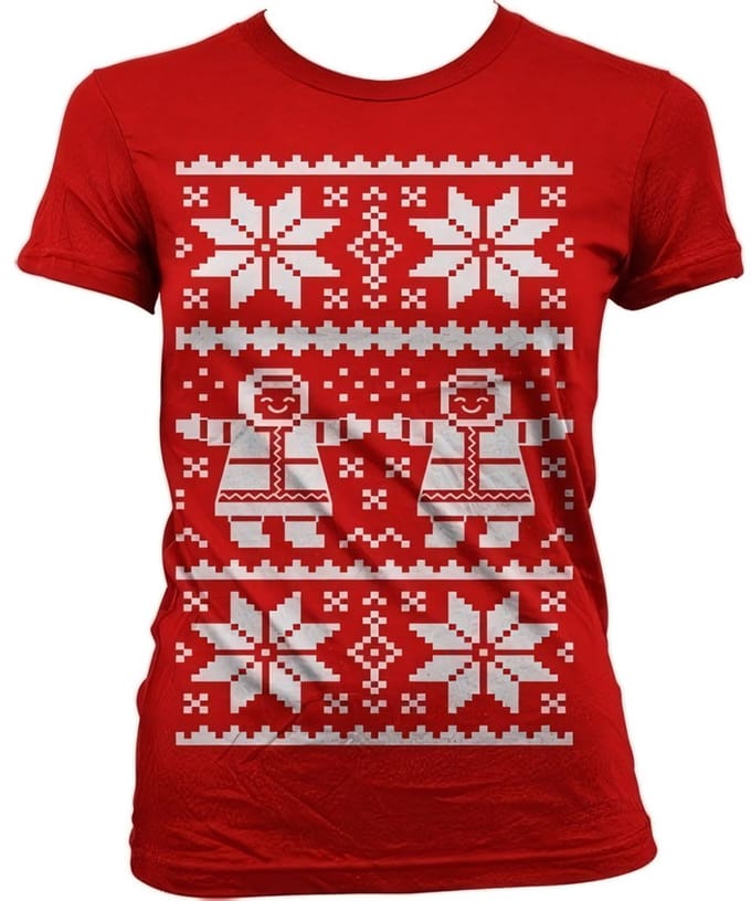 Dames Fun Tshirt -S- Retro X-Mas Knit Pattern Rood