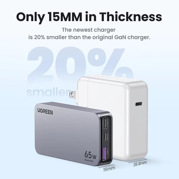 UGREEN 65W Galliumnitride-oplader PD Multi-Port Type-C snellaadkop, compatibel met Apple 16, MacBook Pro en notebooks zwart
