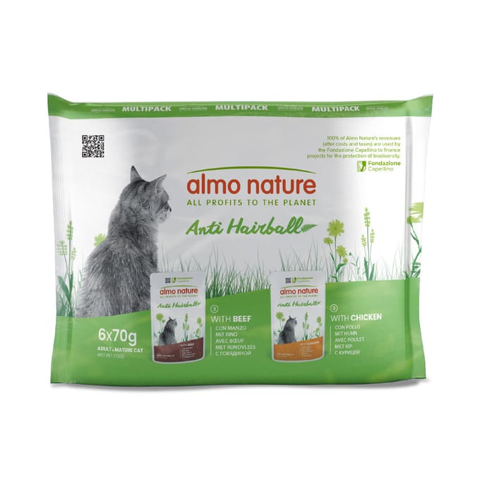 Almo Nature Holistic Cat Pouch Anti-Haarbal Kabeljauw & Kip - 6 x 70 gr