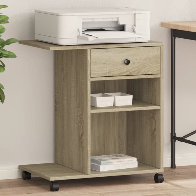 vidaXL - Printerkastje - met - wielen - 60x40x68,5 - cm - sonoma - eikenkleurig