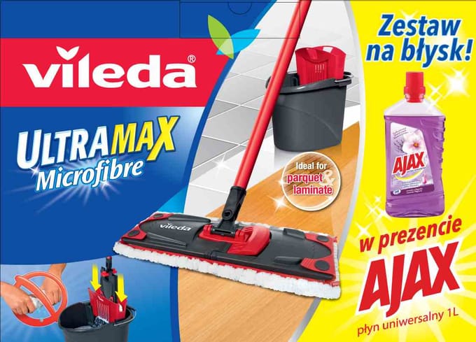 Vileda Serie - Plat Mop - 120 cm Drie-delig - Wyciskacz - Ajax Vloerreiniger