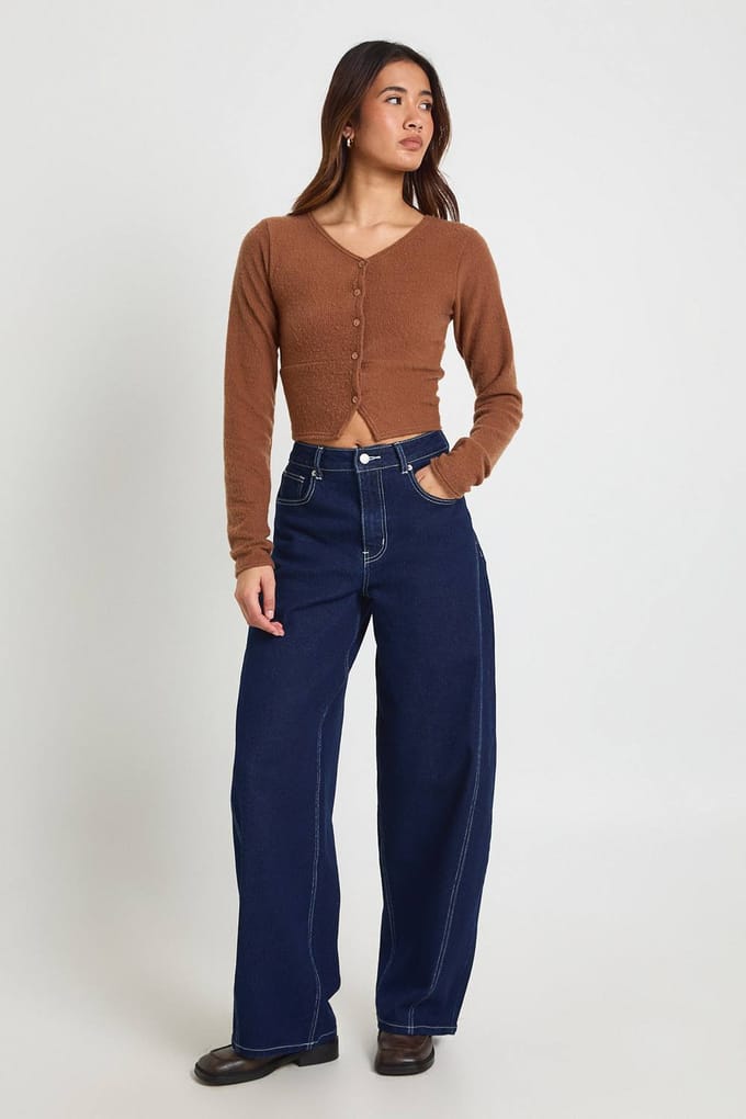 boohoo Dames Wollen Geribbeld Doorknoop Vest | Dark Brown | Maat: 10