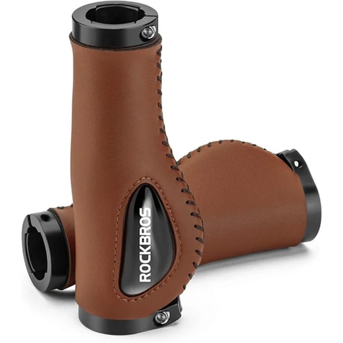 Rockbros 40720001002 leather bicycle grips - brown