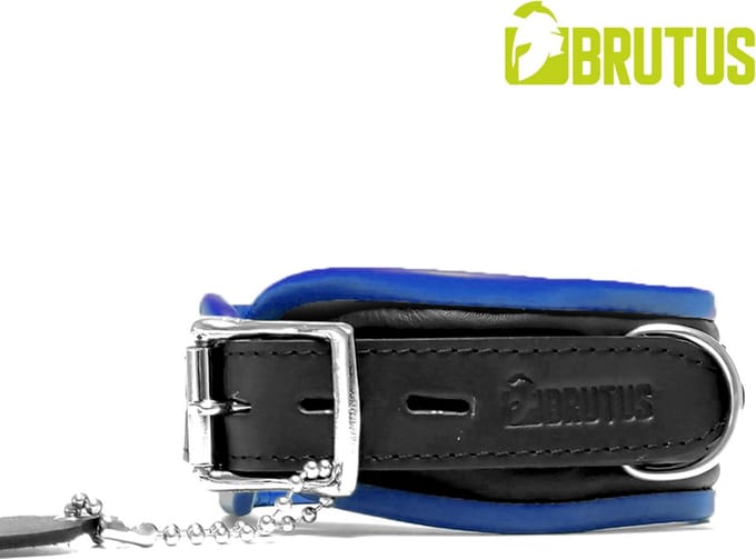 BRUTUS LEATHER - Leren Halsband - Zwart/Blauw