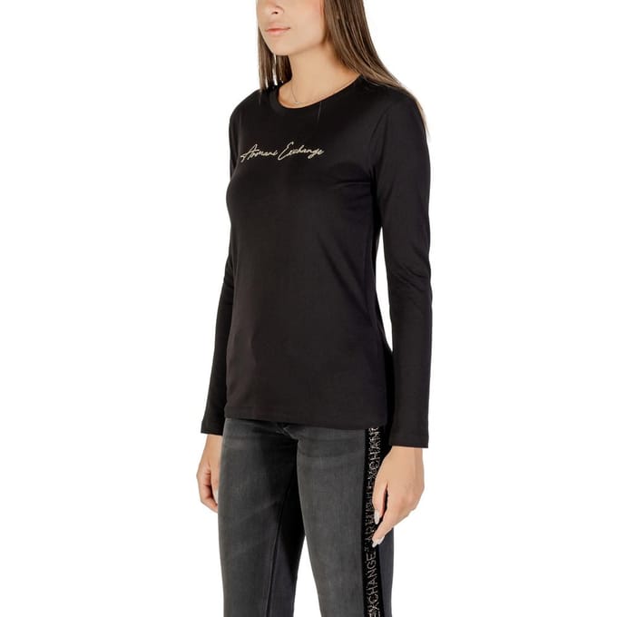 Long Sleeve Round Neck Cotton T-shirt Wo - Black Shirts