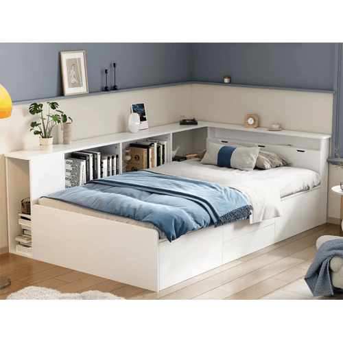 ModernLuxe Eenpersoonsbed 90x200cm in massief hout - met multifunctionele opbergruimte - Wit