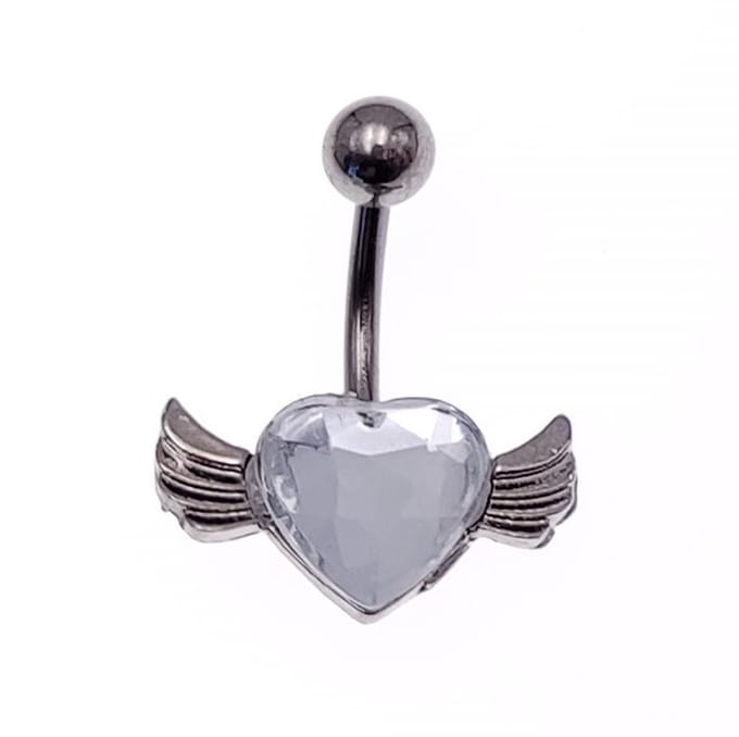 Navel Piercing - Wit Hartje Met Vleugels