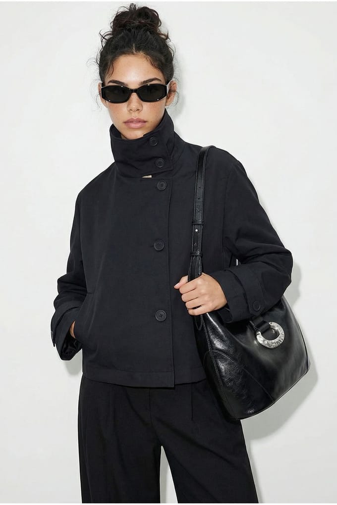 Korte Trenchcoat met Mandarin Kraag