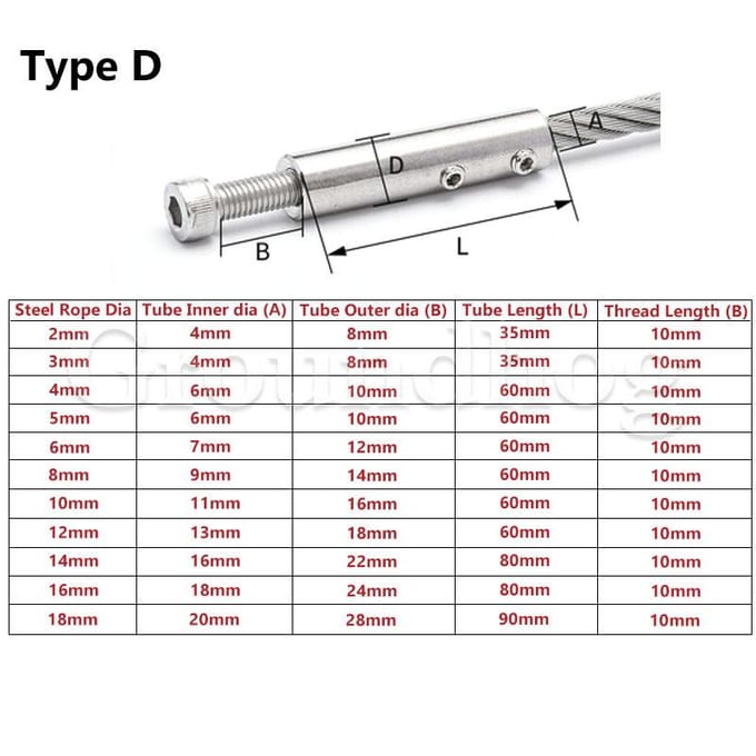 304 RVS Kabel Leuning Draad Swage Draad Touw Spanner Ontvanger Terminal Einde Kruis Clip Klem Tuigage Hardware TYPE D 5MM