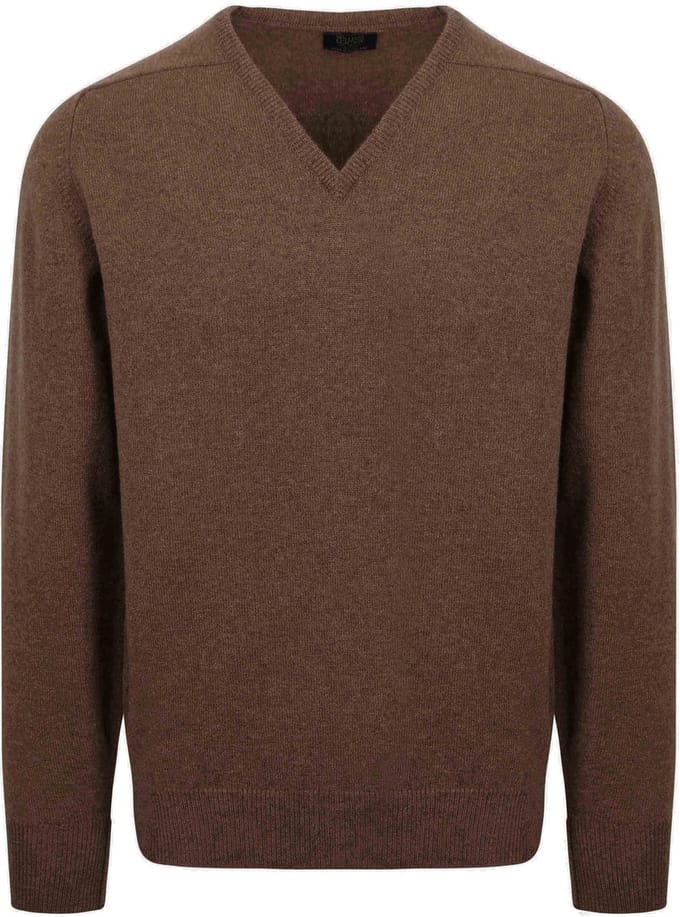 William Lockie V-Hals Lamswol Mocha - Maat M - Heren - Pullovers