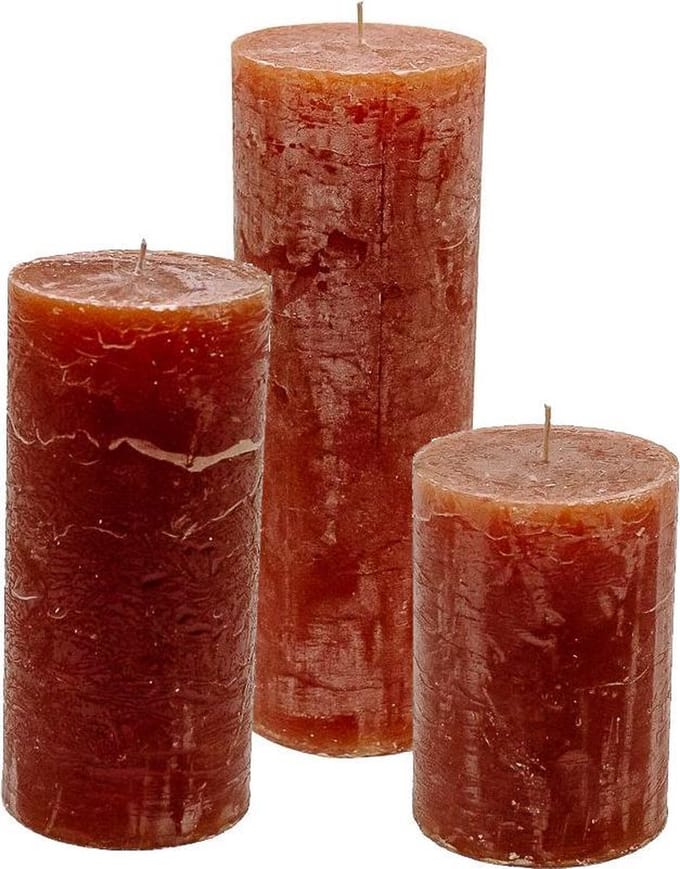 Cactula set van 3 stompkaarsen Cognac 7x10 / 7x15 / 7x20 Extra lange branduren