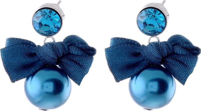 Behave Oorbel hanger blauw parel steentje strikje 3 cm