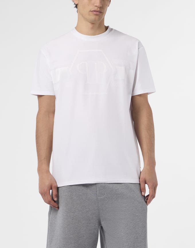 Round Neck T-Shirt Jacquard Hexagon Line