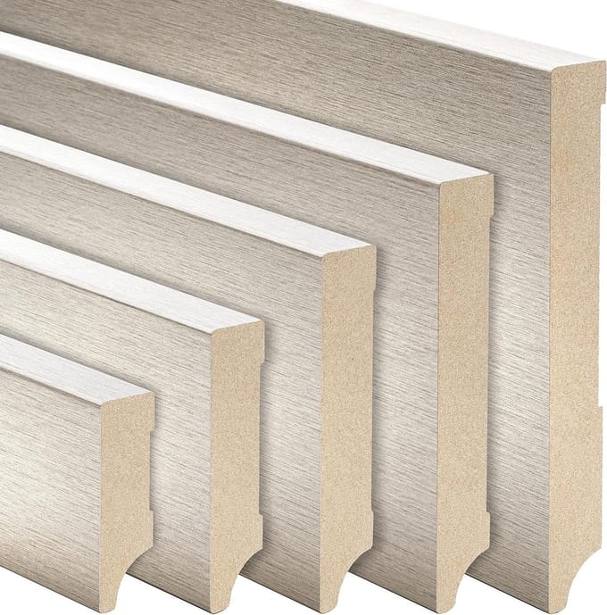 MDF Plint - Vloerlijst - Wandafwerking - Roestvrijstalen look - 100mm Hoog