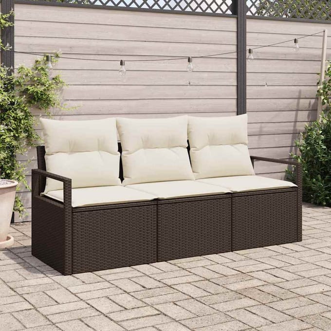 vidaXL - Tuinbank - Set - 3 - st - Bruin - en - wit - poly - rattan
