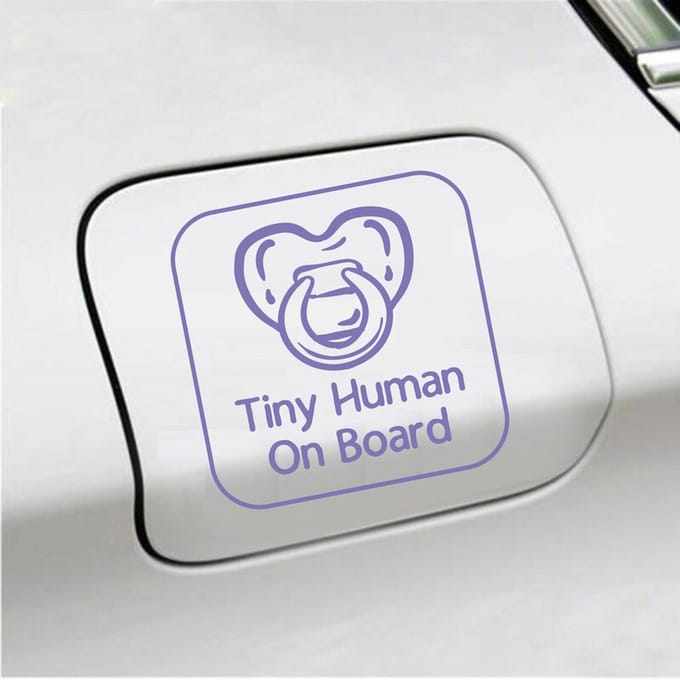 Bumpersticker - Tiny Human On Board - 14 X 14 - Paars