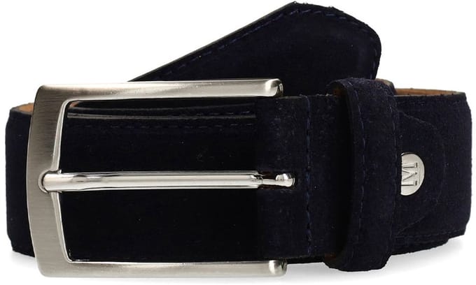 Manfield - Heren - Donkerblauwe suède riem - Maat 095