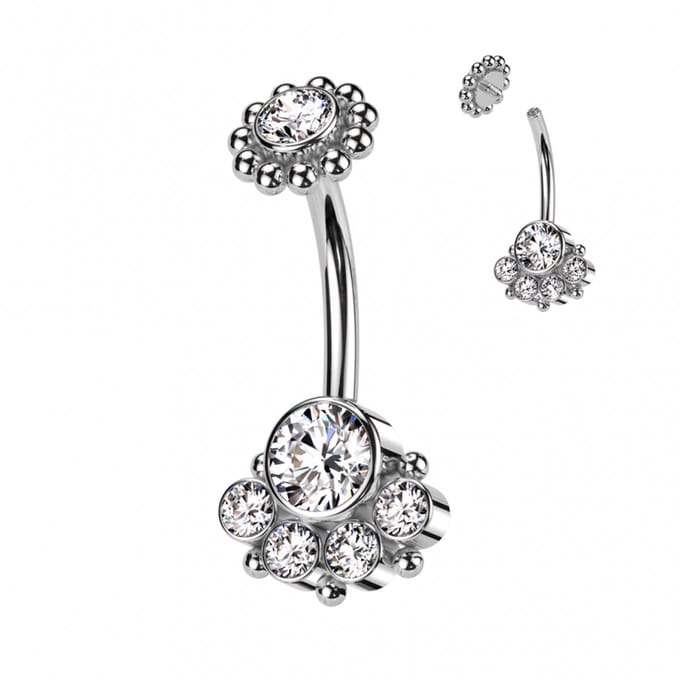 Navelpiercing PVD beaded balls rondom - zilver - LMPiercings
