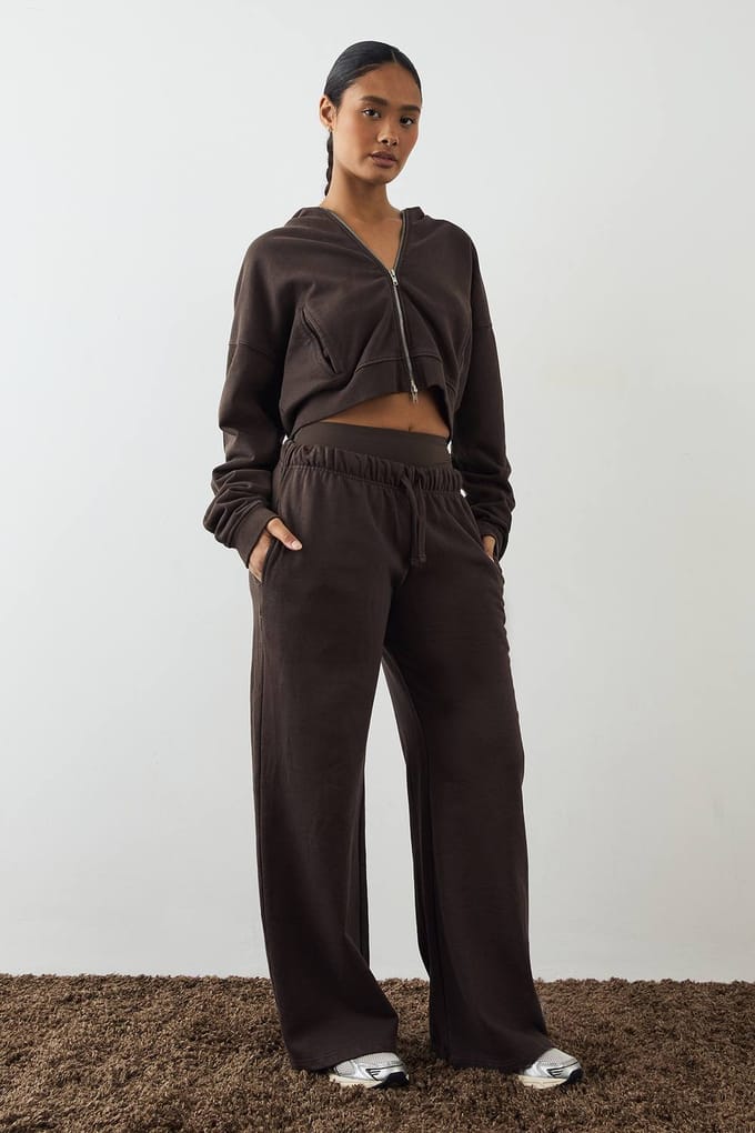 Dames DSGN Studio Premium Heavyweight Gewassen Boxy Zip Hoodie | Chocoladebruin | Maat: Large