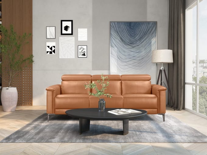 Lund-3Zitsbank - 2 Handmatige Relax - Cognac PU