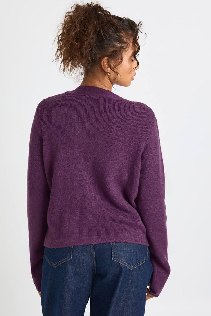 boohoo Dames Asymmetrische gebreide cardigan | Plum | Maat: Small