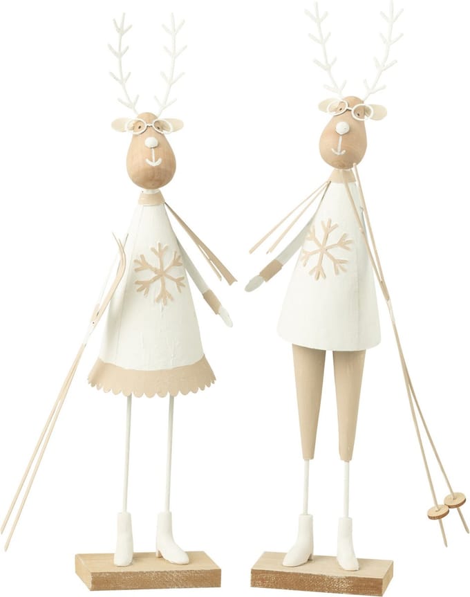 J-Line figuur Rendier Jongen/Meisje - metaal/hout - wit/beige - small - 2 stuks