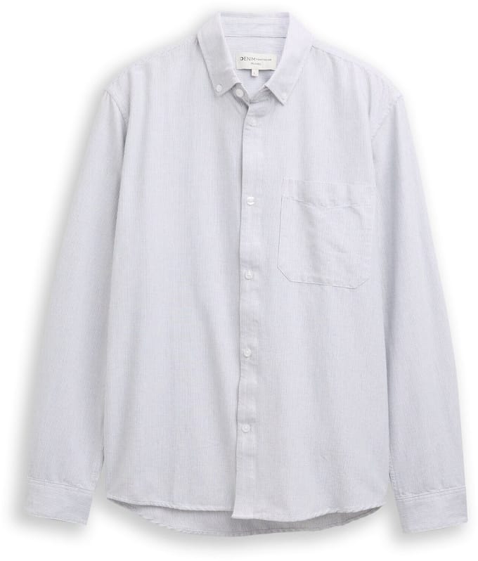 Tom Tailor Denim - Overhemd van katoen met relaxte pasvorm - Maat S - white small stripe