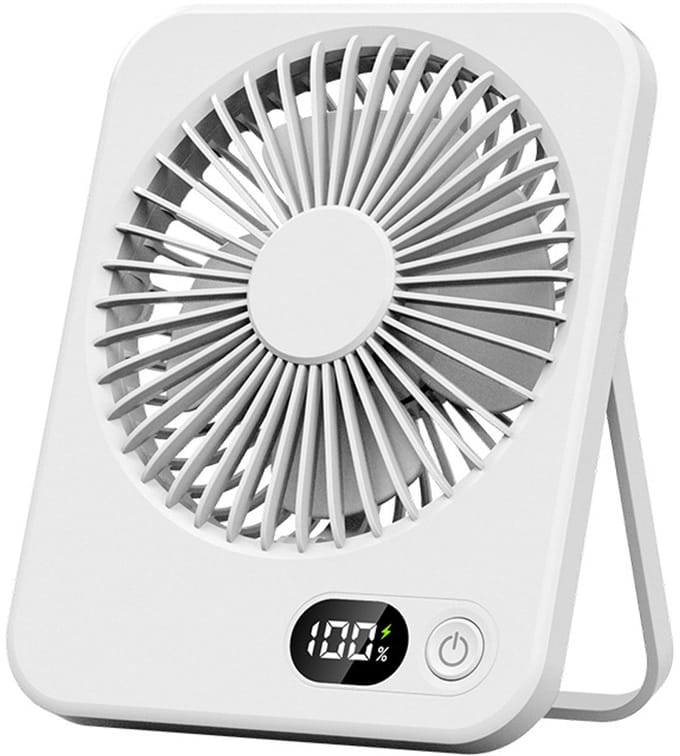 Oplaadbare USB-C Tafelventilator met LED Display, Vouwbaar en Stil, 180° Verstelbare Mini Ventilator voor Kantoor en Thuisgebruik, 2000mAh Accu - Wit