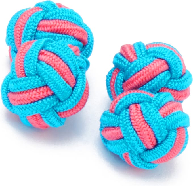 Manchetknopen - Zijden Knoop met Blauw en Roze