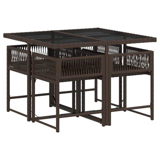 vidaXL - 5-delige - Tuinset - met - kussens - poly - rattan - bruin